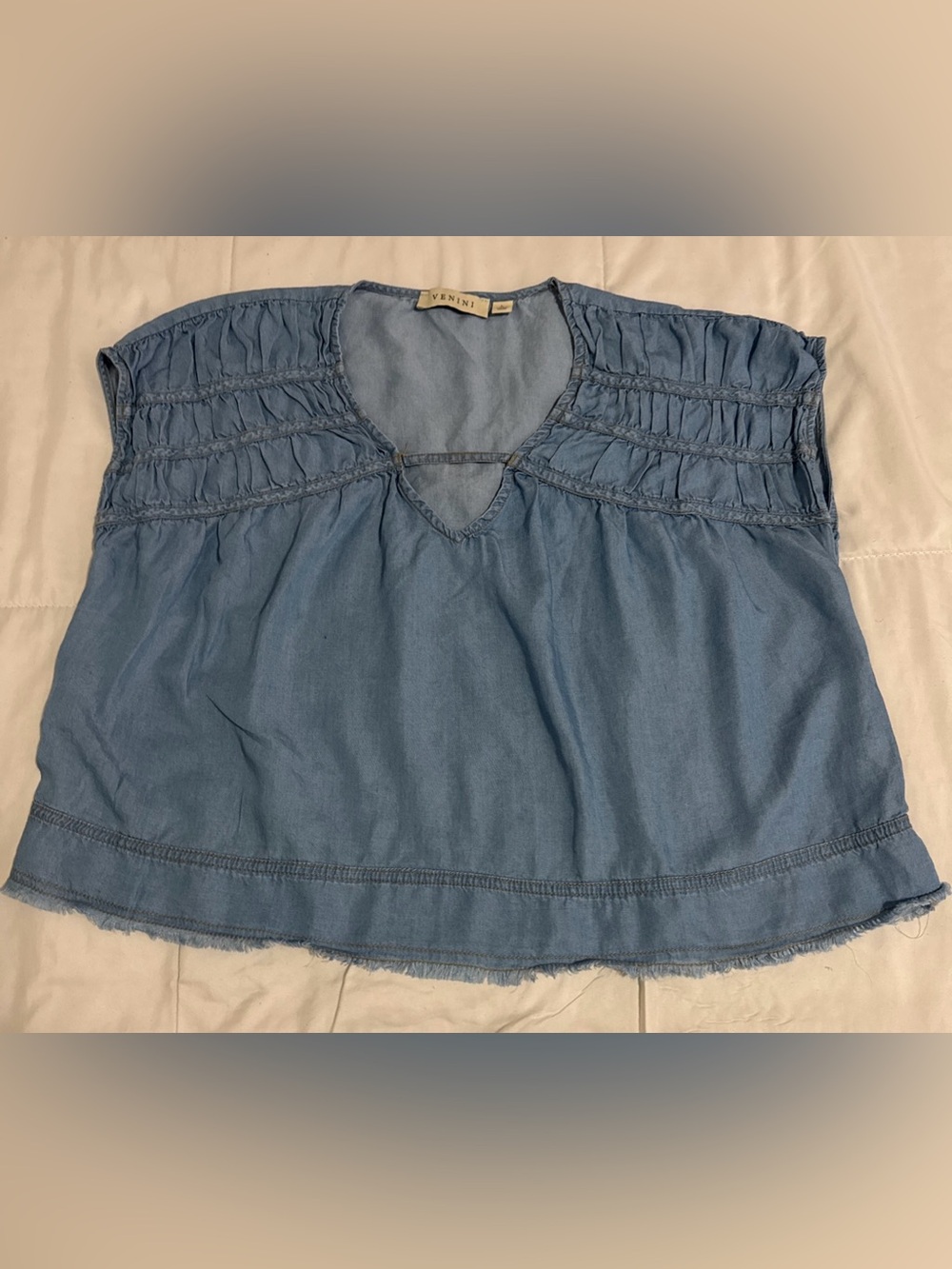 VENINI Ruched Cap-Sleeve Babydoll Top